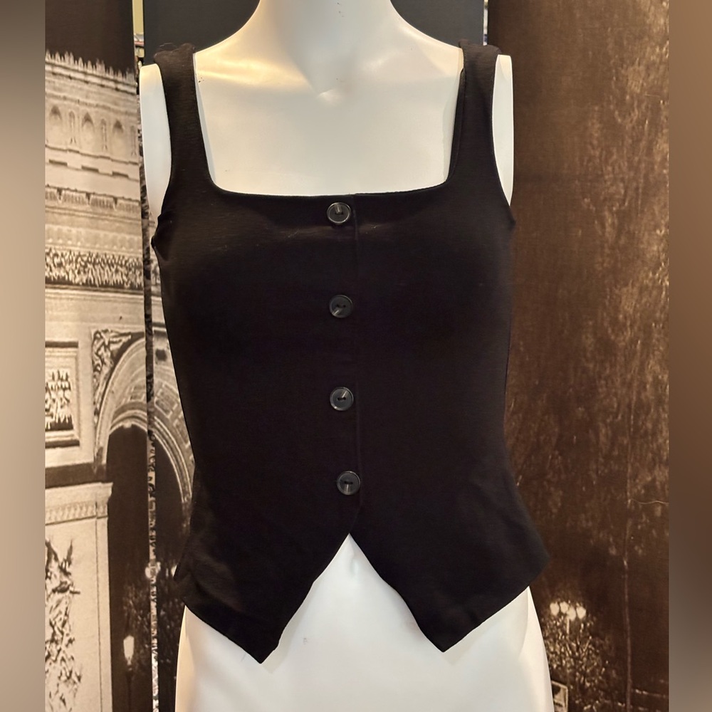 All Saints Black Faux Button-Front Crop Top